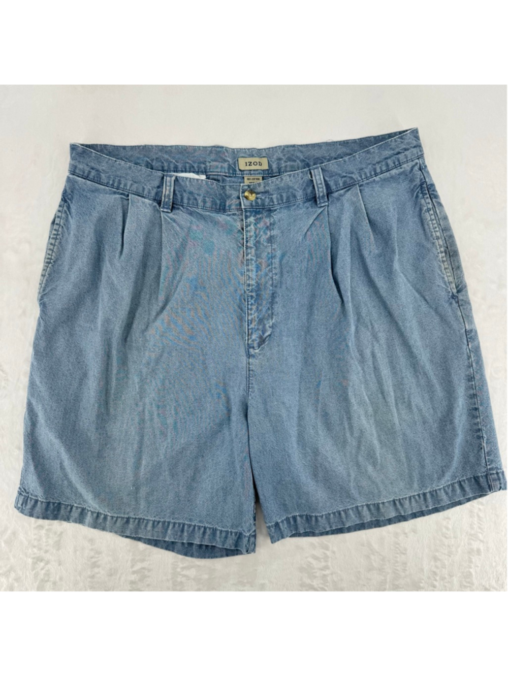 Izod Vintage 80s Jean Shorts Double Pleated Faded Light Denim Men's Size 38